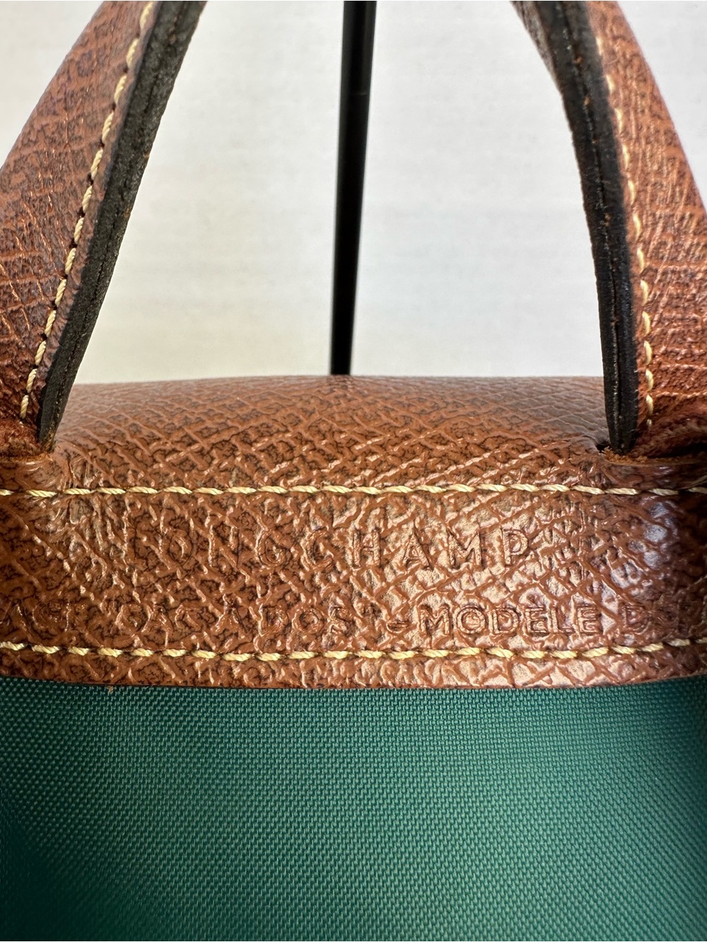 Longchamp Green Nylon Backpack with Brown Leather Flap - Picture 3 of 10